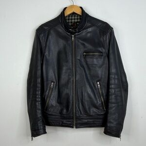 Danier Motorcycle Jacket Mens Medium Black Leather Biker Full Zip Short Classic